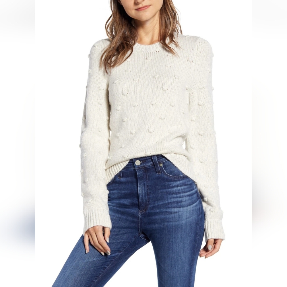 LUCKY BRAND Bobble Knit Crew Neck Sweater Ivory XL